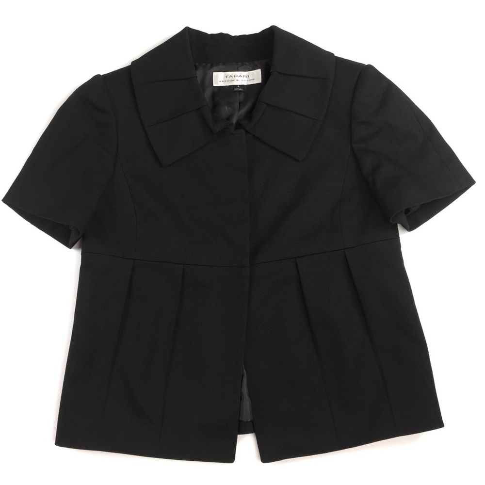 Tahari Arthur S Levine Black Pleated Blazer Size 4